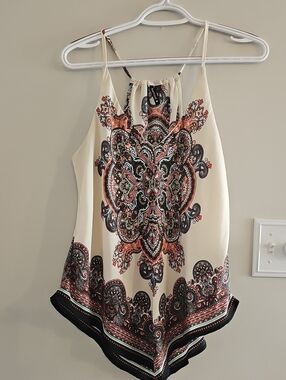 Cream Paisley Print Handkerchief Hem Cami Top